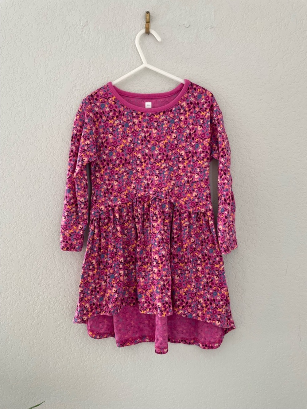 Tea Collection Girls Pink Floral High Low Long Sleeve Dress Size 4